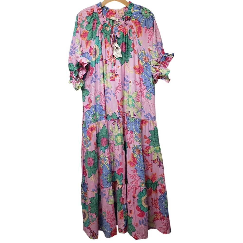 NWT Easel Los Angeles Drop Waist Floral Tiered Midi Dress Colorful Women's 3X